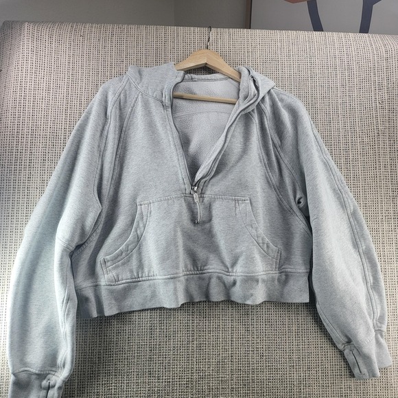 lululemon athletica Tops - Lululemon Scuba Pullover Hoodie Womens Large Gray 1/2 Zip Cropped Sweatshirt
